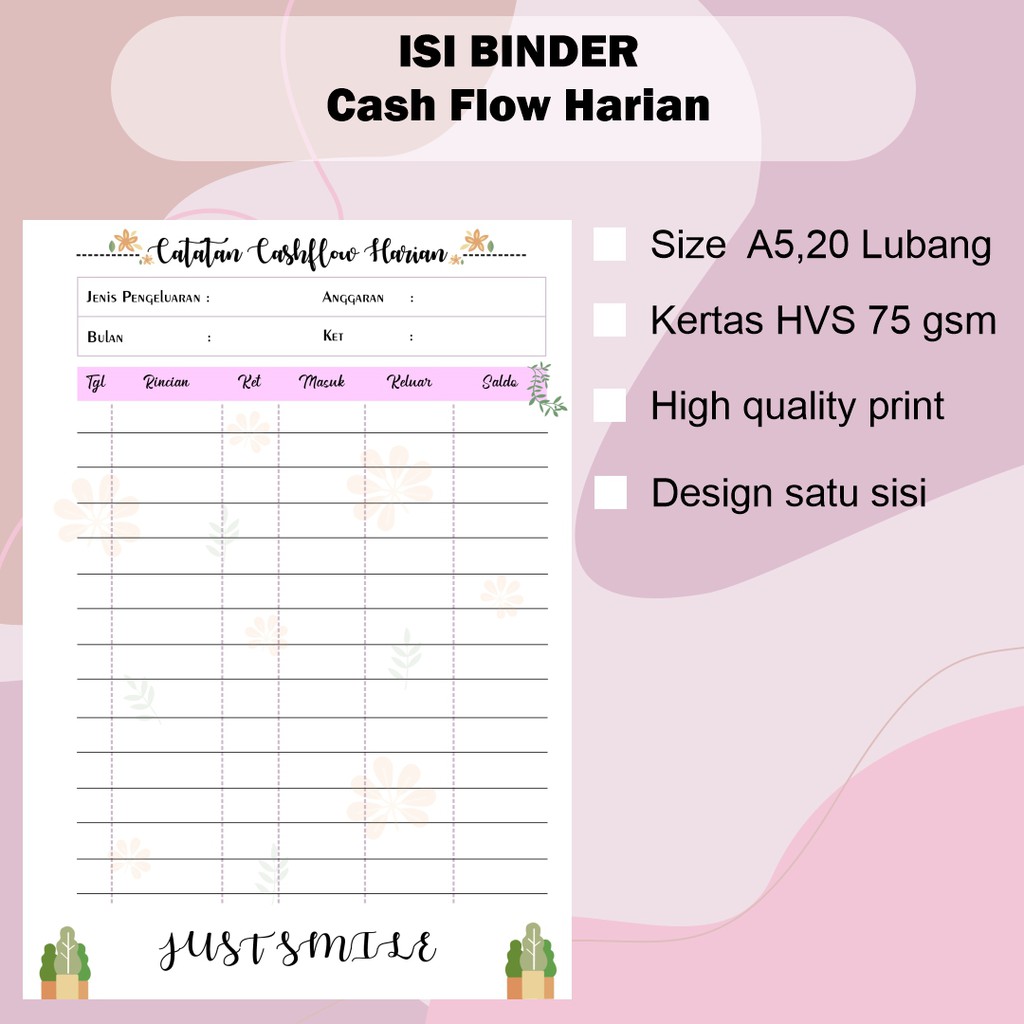 

Isian Binder (HANYA KERTAS) Cashflow Harian A5