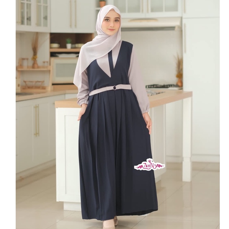 GAMIS DRESS LAURA ITY CREPE ORI ZAHIN CANTIK-navy
