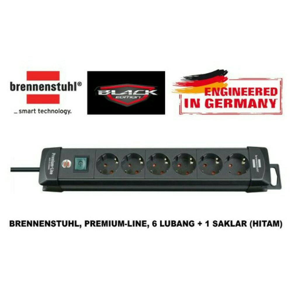 Brennenstuhl Premiu Line Stop Kontak 6 Lubang Saklar   Hitam Terbaik