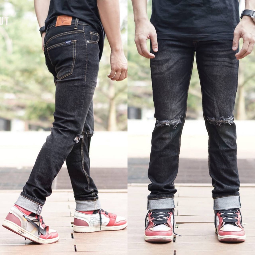 Wisdom Celana Denim Jeans Selvedge Ripped Original Brewout premium denim pria Stretch / Slimfit pria