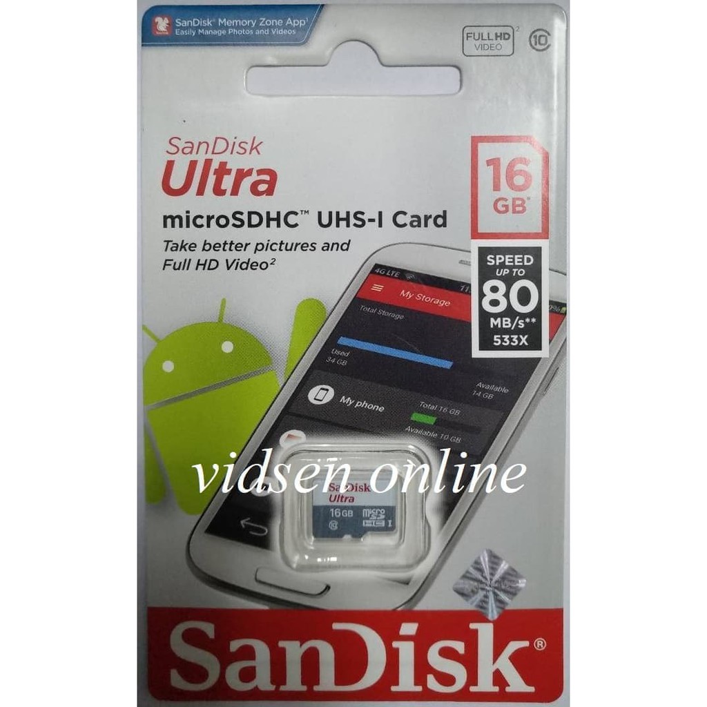 Sandisk Ultra Micro SD Card 16gb 48MBps Class 10 - Garansi Resmi