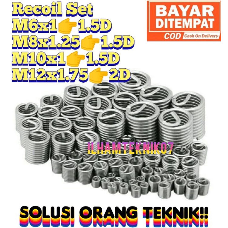 RECOIL.HELICOIL.VERBOS ISI RECOIL KEPALA BAUT 10 12 14 17 RECOIL SET ISI RECOIL SET PENGGANTI DRAT R