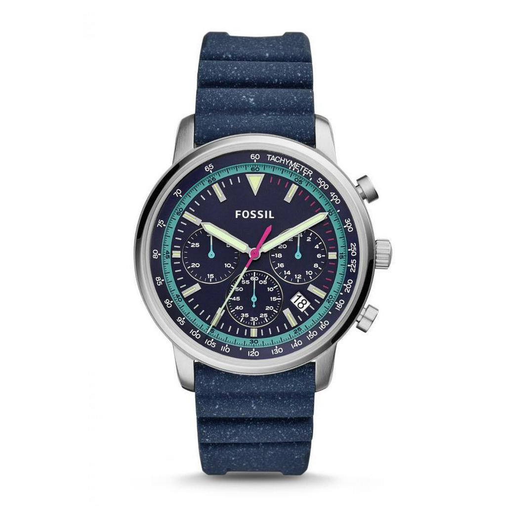 Fossil Goodwin  Blue  Blue Rubber Strap  Jam Tangan Analog Pria  [ FS5519 ]