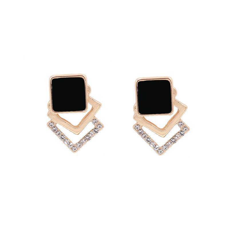 Anting wanita geometri model korea jepang berlian silver cantik terbaru cocok untuk hadiah dan pesta