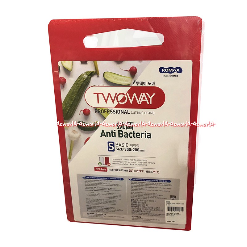 Twoway Cutting Board 30x20cm Anti Bacteria Talenan Tempat Alat Potong Warna Merah Papan Irisan Model Kotak Persegi Two Way Cutting Board