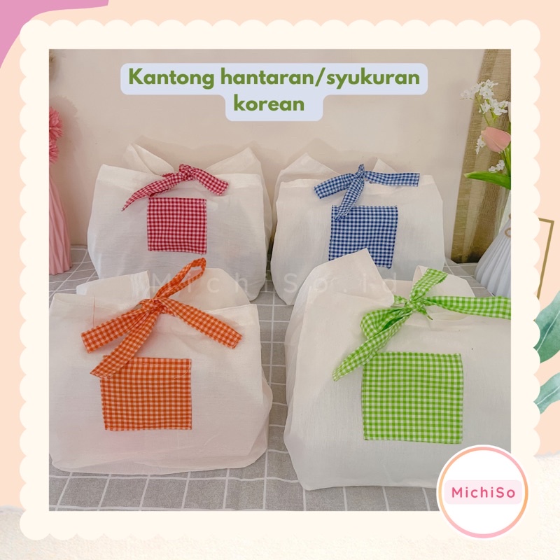 

tas hampers korean | tas goodie bag per BIJI | gingham bag | tas berkatan | tas selamatan | tas syukuran | tas aqiqahan | tas hantaran | tas kanvas hampers | tas blacu | kantong blacu - MichiSo.id