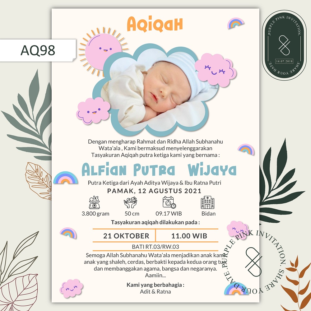 Undangan Digital Aqiqah Code AQ98 Softfile Tema Awan Warna Krem | 𝐏𝐮𝐫𝐩𝐥𝐞 𝐏𝐢𝐧𝐤 𝐈𝐧𝐯𝐢𝐭𝐚𝐭𝐢𝐨𝐧