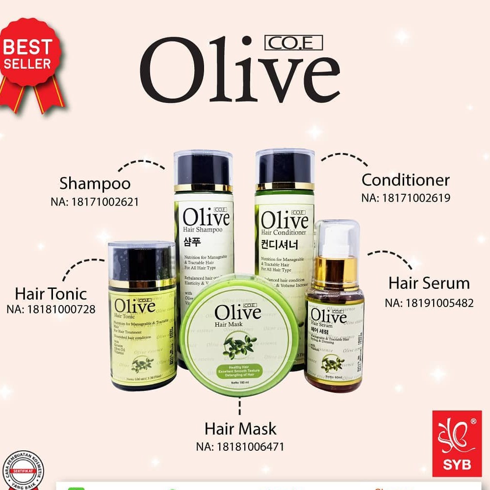 PAKET OLIVE COE syb- BMKS OLIVE SAMPO - OLIVE CONDI - OLIVE HAIR TONIC - OLIVE HAIR MASK- SERUM SYB