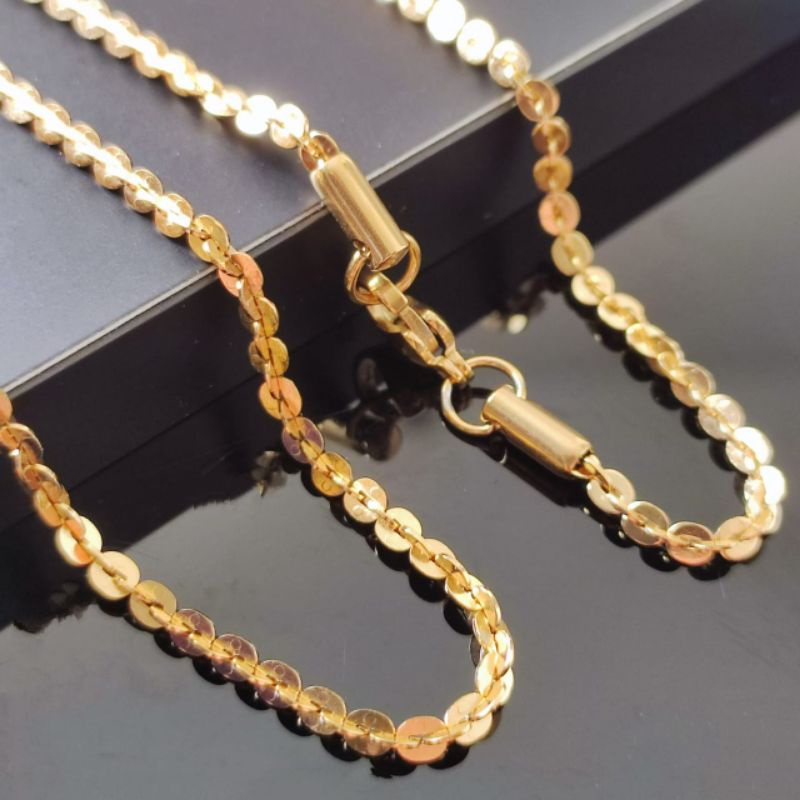 Kalung Berimbing Bulat Titanium Gold Wanita