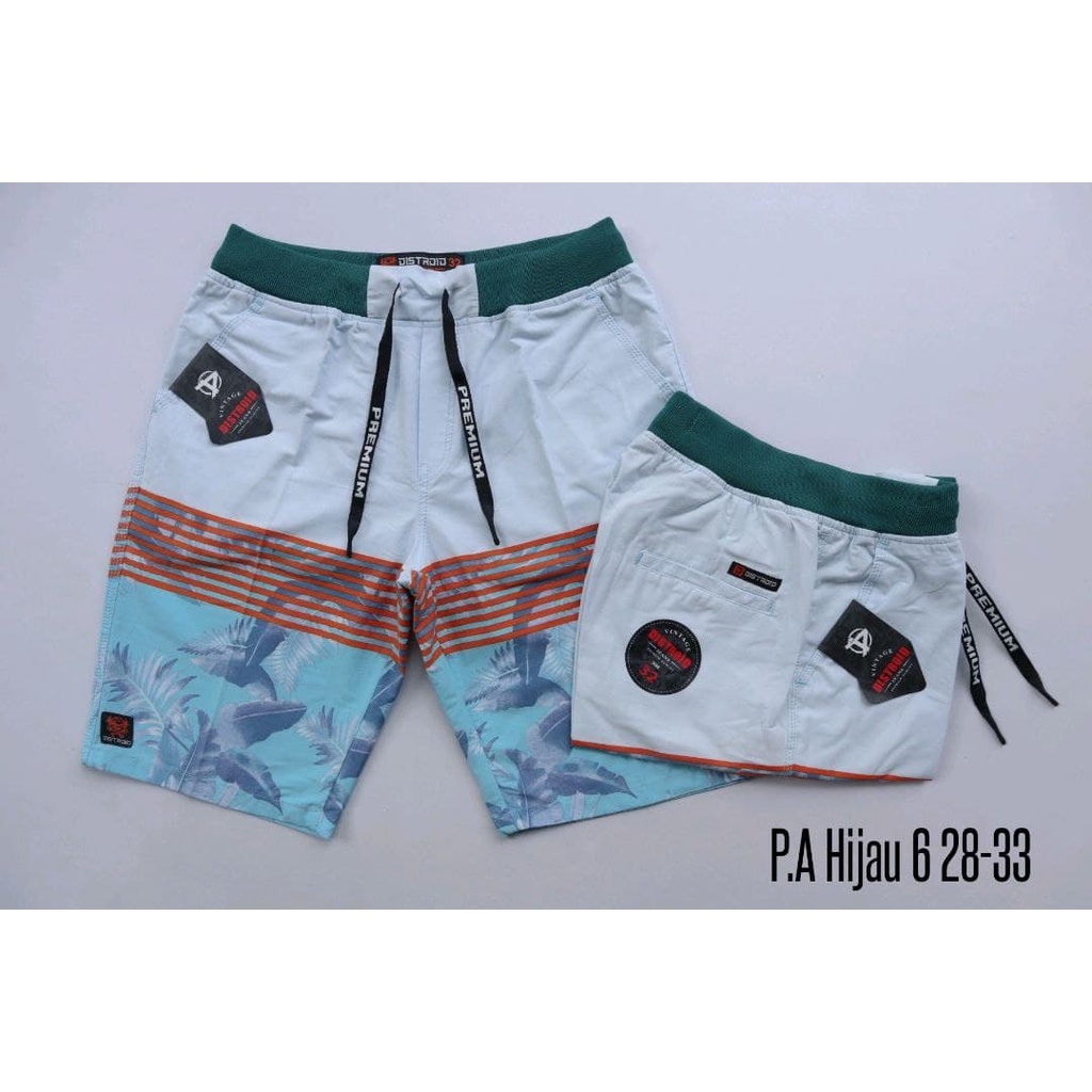 Celana Pendek Pria Surfing Distro Premium Pantai Santai kolor Rib Motif P.A Hitam 6 Size 28-33