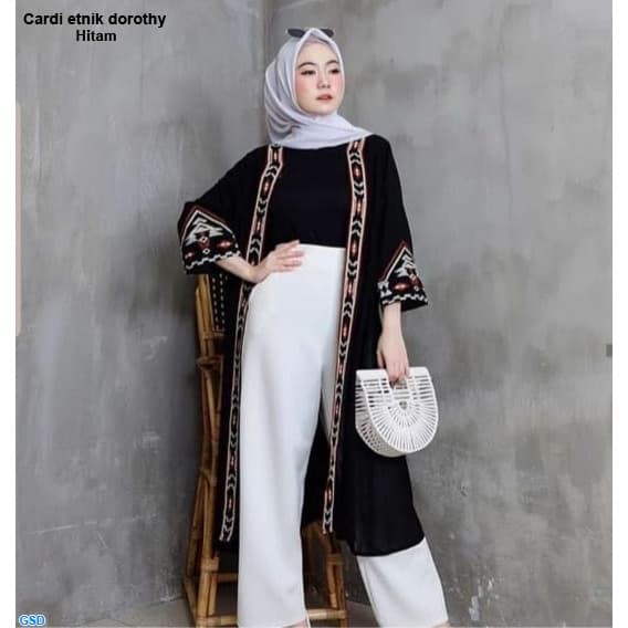 Cardi etnik dorothy hitam/cardigan wanita lengan panjang /casual outer