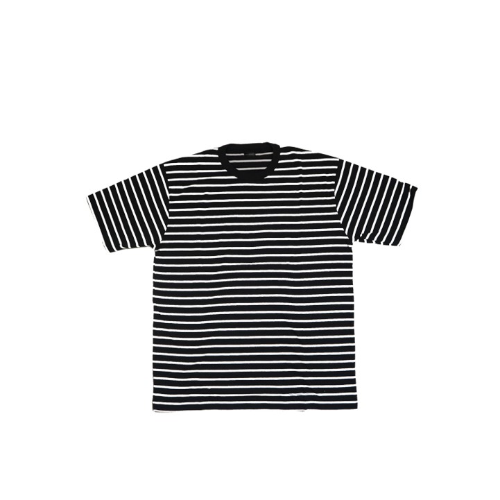 Kaos Stripe Pria / Wanita Polos Hitam belang Putih Lengan Pendek