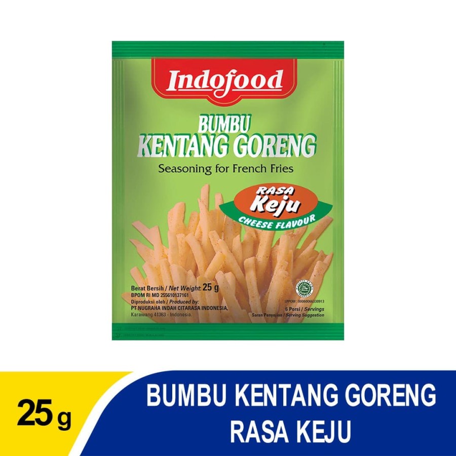 

Bumbu Indofood Kentang Goreng Rasa Keju 25 GR (10 PCS)