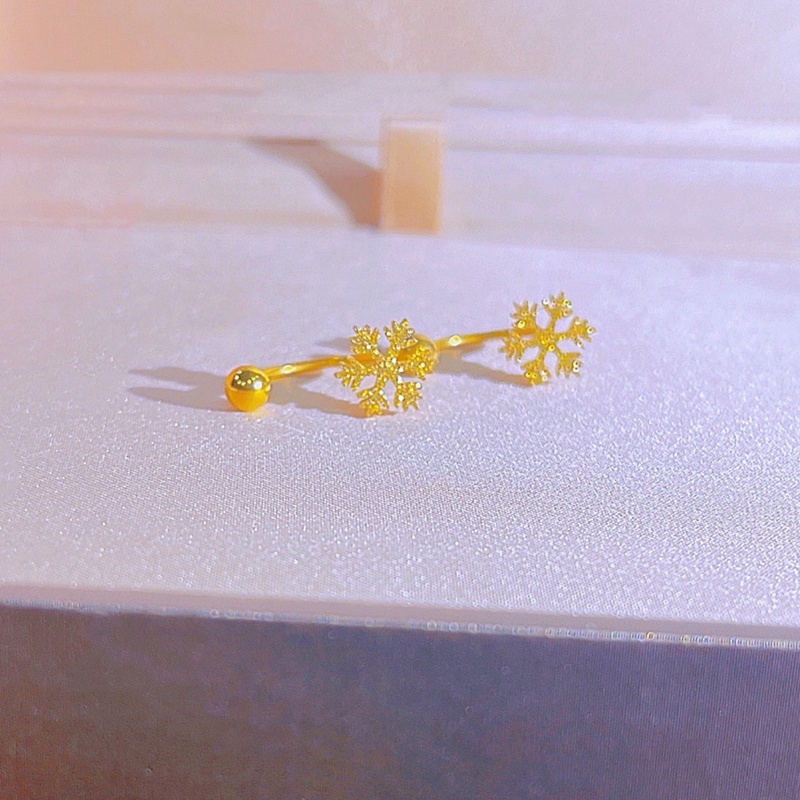 Anting Titanium Wanita Anti Karat dan anti luntur asli Emas 18K kepingan salju Aksesoris Perhiasan