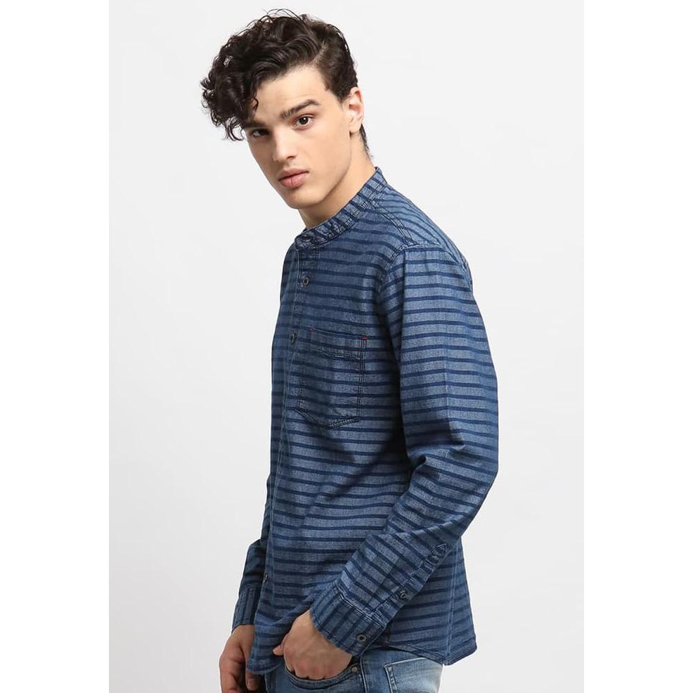 Osella Baju Pria Koko Lengan Panjang Stripe Navy/Blue