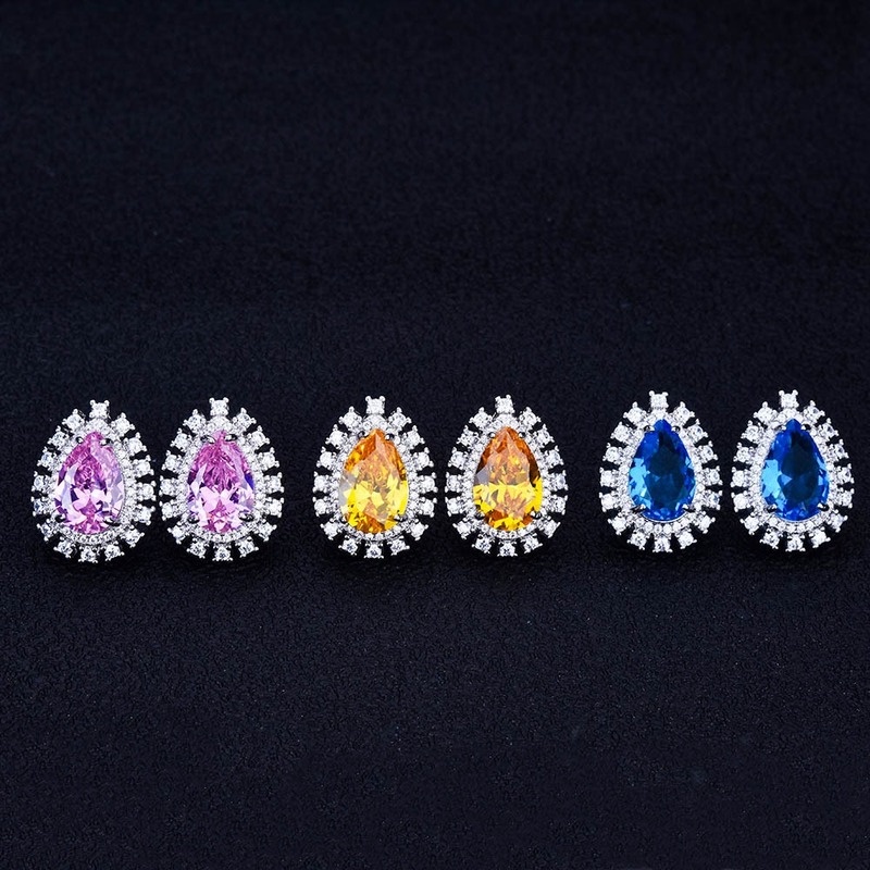 New Luxury European And American Colored Gems Pear-Shaped Diamond Ring Jewelry Set