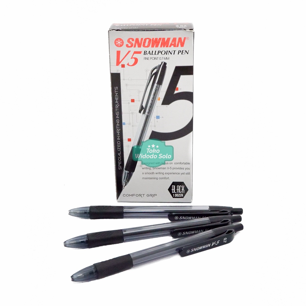

Pulpen Snowman V5 0,7mm Hitam/ Merah/ Biru Bolpoin Ballpoint Fine Point - 1 Pack Isi 12 Buah