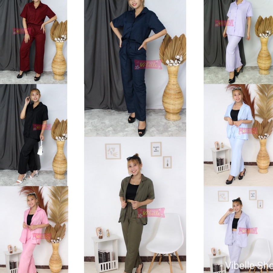 VIBELLE SHOP STELAN PIYAMA CP SET KEMEJA POLOS WANITA HARGA PROMO BAJU TIDUR SUPER MURAH-CP SET COKSU