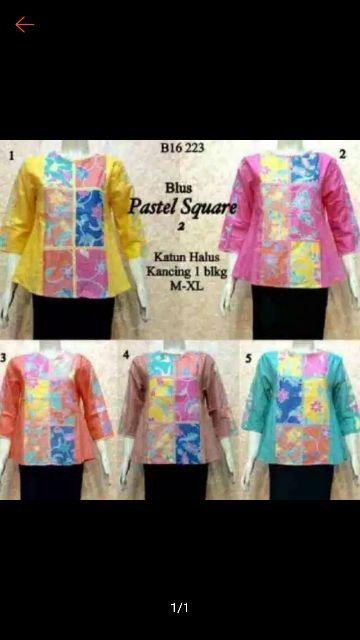 B16233 Blouse Pastel Square Kupu Floral Emboss Atasan Baju Kerja Batik Soft Modern Oribylala