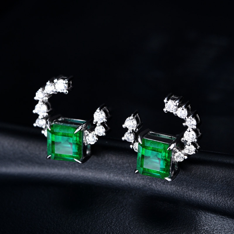 Anting Tusuk Desain Geometri Zambia Emerald Imitasi Bahan Sterling Silver 925 Untuk Wanita