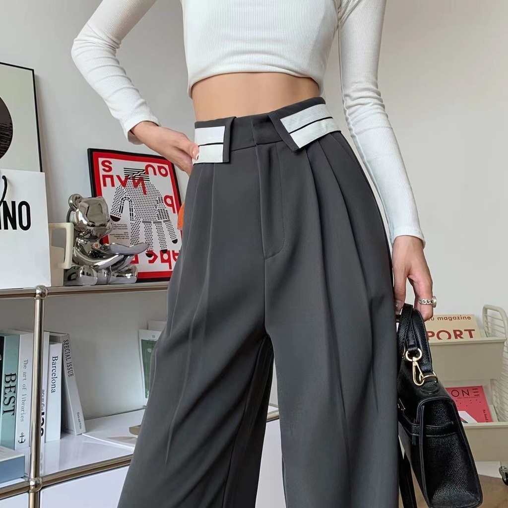 Celana Kerja Wanita Kantor Hitam Highwaist Pants Korean Style Celana Kaki Lebar