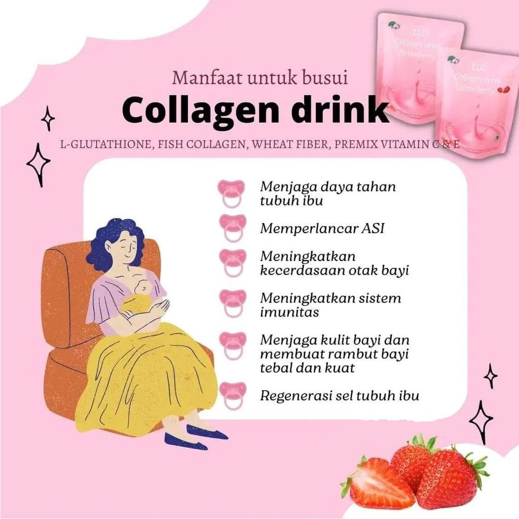 20gr Travel Size ELD Collagen Drink Minuman Pemutih dan Pelangsing Rasa Strawberry [ELS STRAW KECIL]