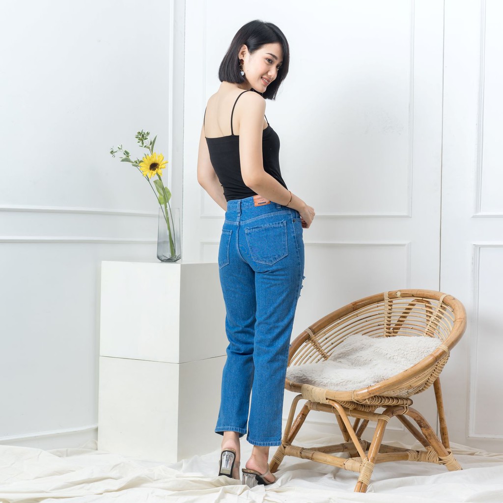 KENYAJEANS CELANA JEANS PREMIUM BOYFRIEND SOBEK BIRU JEANS /RIPPED JEANS /NONSTREACH JEANS /27 - 30