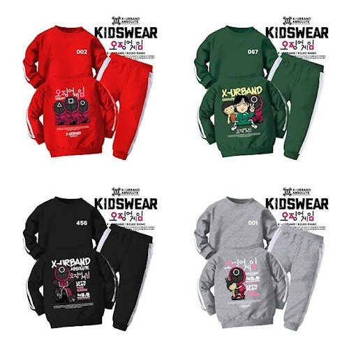 Setelan Baju Squid Game Anak Laki Laki dan Perempuan 2 3 4 5 6 7 8 Tahun Set Stelan Celana Training 