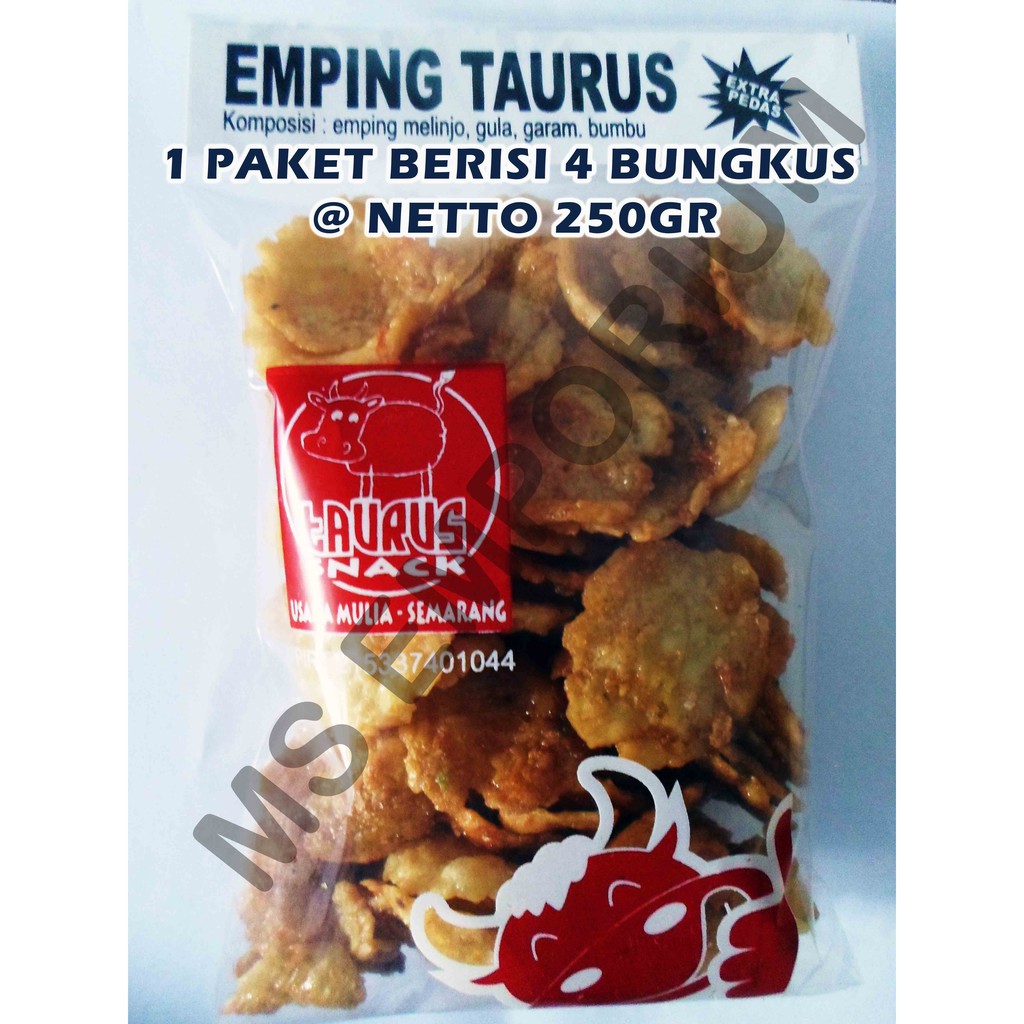 Snack Emping Melinjo Taurus Semarang Extra Pedas @250gr ( 4 BUNGKUS )