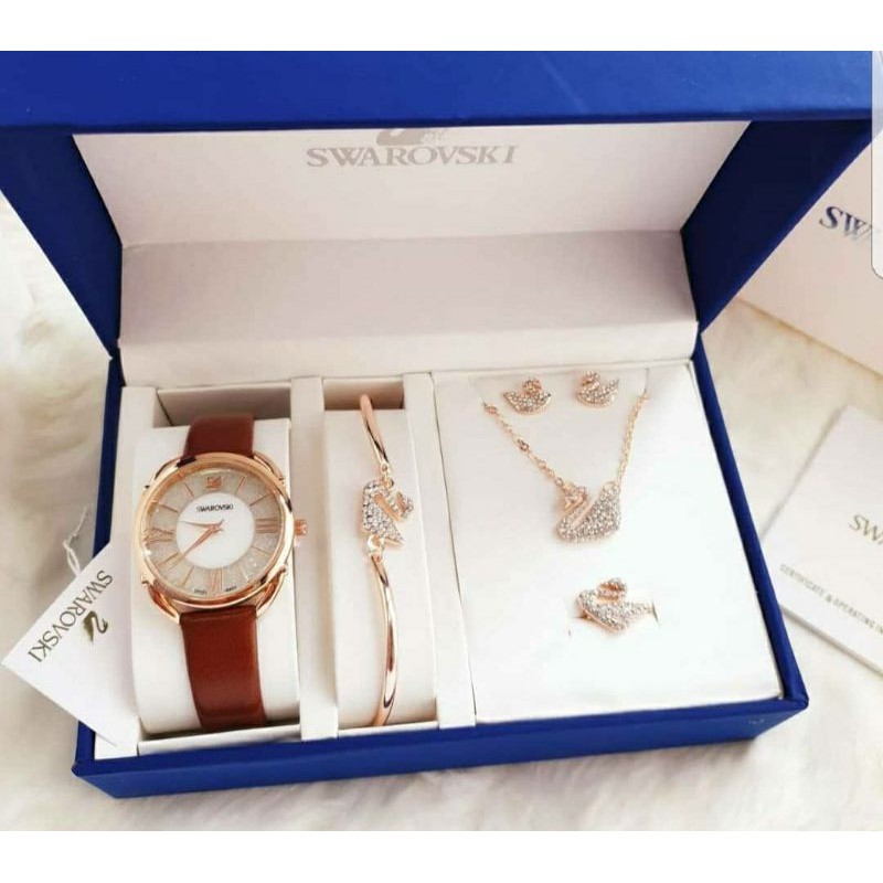 1 Set Jam tangan, gelang, kalung, anting Swarovski Original