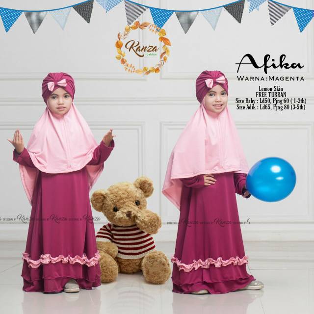 Gamis + Khimar Kids Afika Syari Ori Kanza Longdress Maxi Bahan Lemon Skin