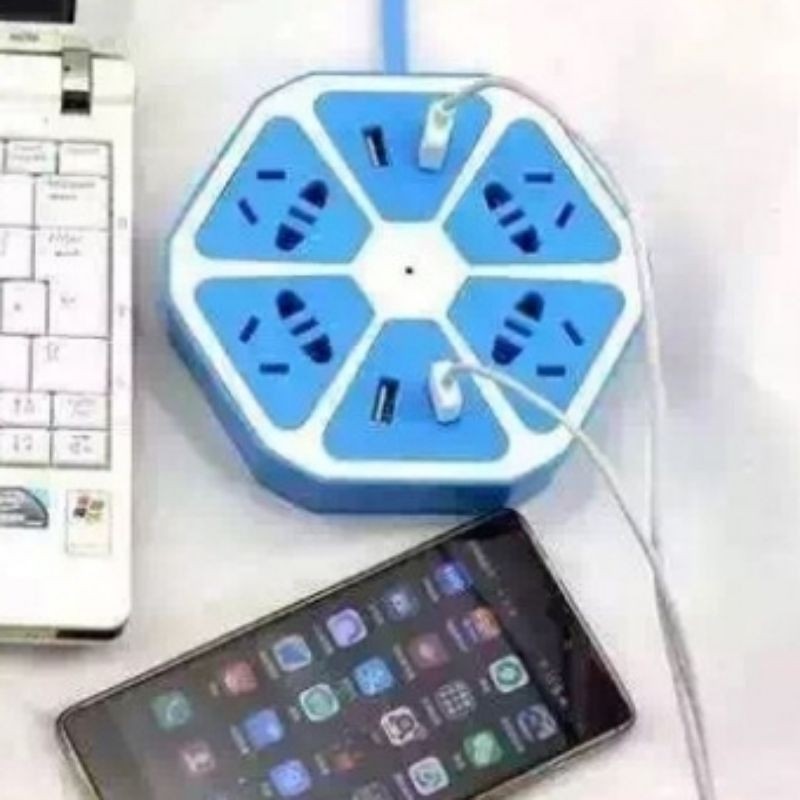 Stop Kontak USB Hexagon Socket + 4 USB + 4 Colokan