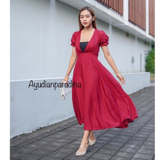 DRESS ELSA LONGDRESS WANITA DRES PANJANG CASUAL RUFLE PARTY KOREA STYLE KOREAN