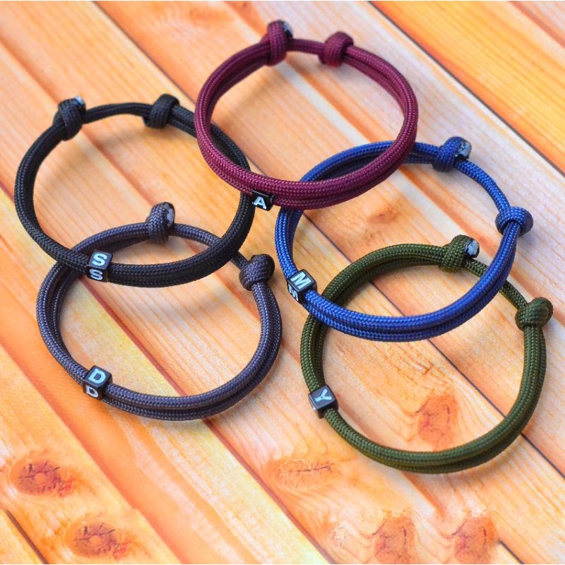 Gelang Couple Inisial Huruf Nama Pria Wanita Alfabet Kapel Copel Tali Paracord 4mm Bracelet Pasangan Pacar Kado Gift Custom