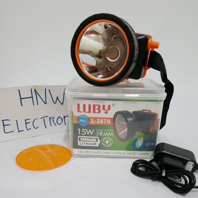 senter kepala headlamp Luby 15W 15 watt PUTIH KUNING 2878 Dimer puteran