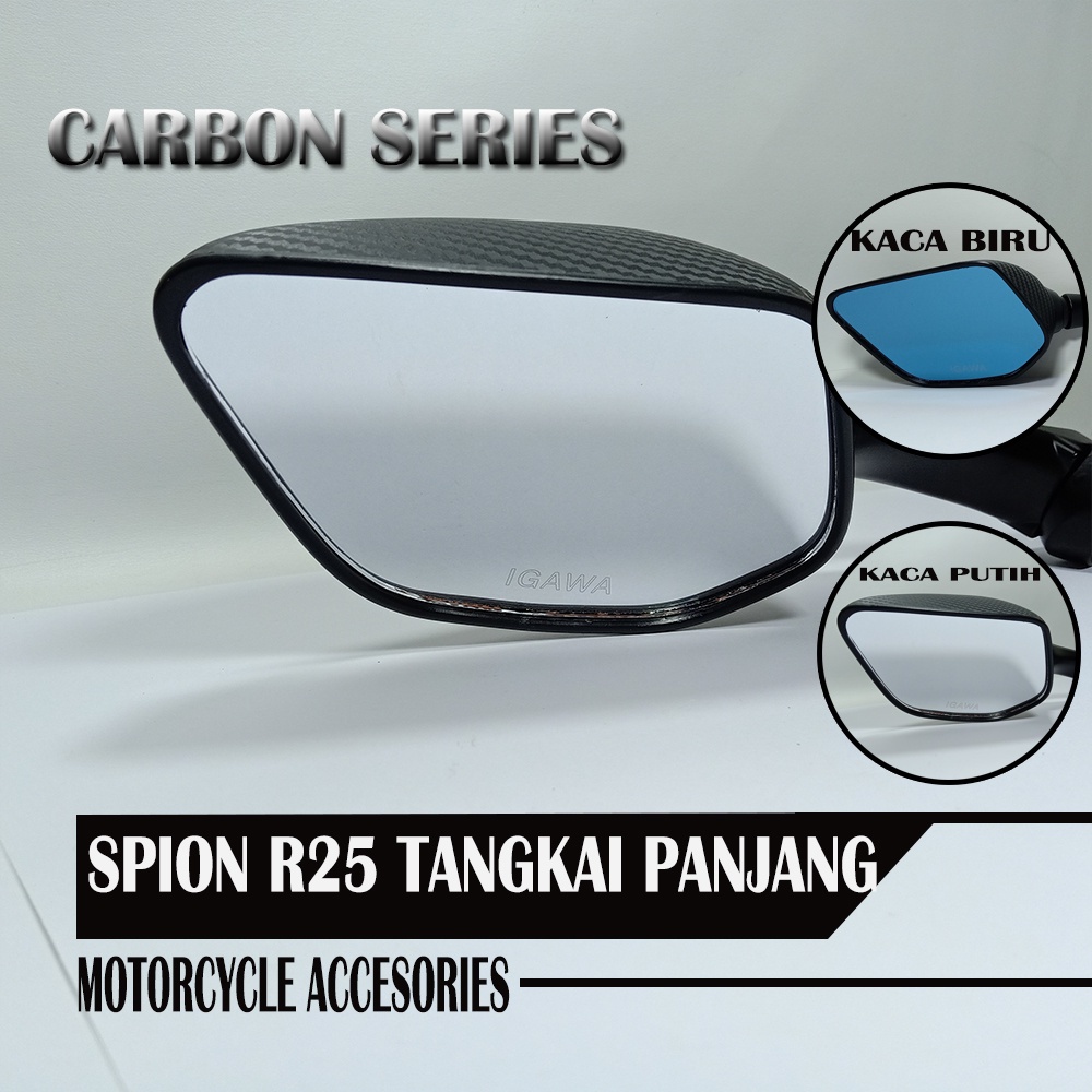 SPION R25 TANGKAI PANJANG IGAWA CARBON KACA BIRU NMAX LEXY NO BREKET KARBON motor motor