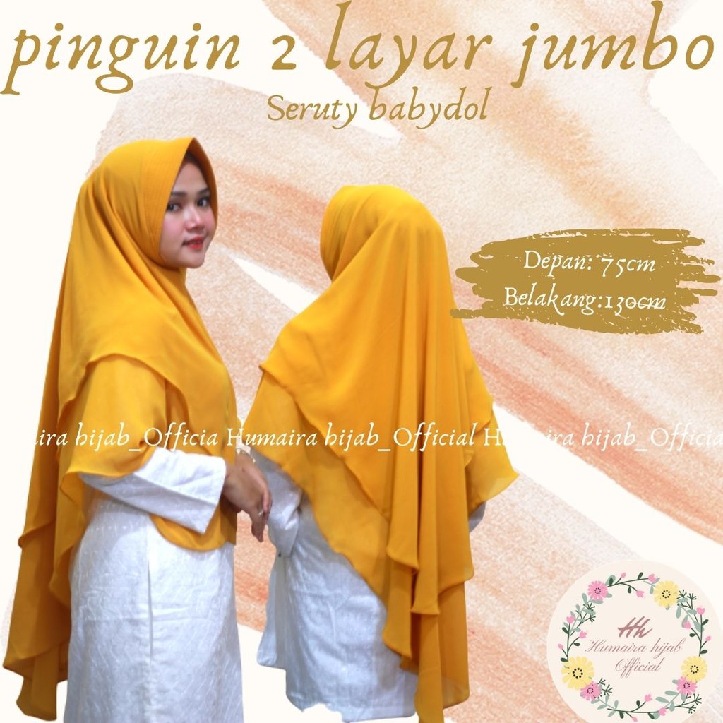 JILBAB HIJAB KHIMAR kerudung jumbo PAD antem AISYAH SYARI CERUTY TERPOPULER 2 LAYER PINGUIN babydoll