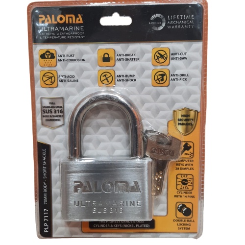 PALOMA PLP 7117 Gembok Padlock 70MM SHORT Anti Cut STAINLESS SUS 316