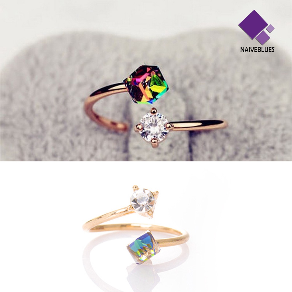 Naiveblue &gt; Cincin Tunangan Adjustable Hias Berlian Imitasi Multi Warna Anti Pudar Untuk Wanita