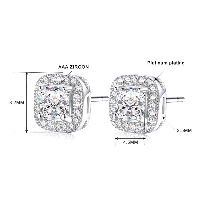 Anting Tusuk Lapis Emas Putih Aksen Zircon Bulat untuk Wanita