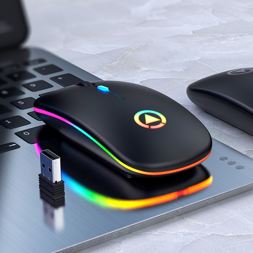 Triple W 2.4GHz Mouse LED Wireless Ergonomic RGB Light Rechargeable Premium