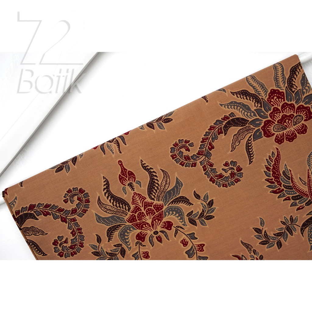 KAIN BATIK PREMIUM Bahan Katun Motif Kembang Puspo Warna Cream Krem Crem Coklat 728149 Cap 72 Jarik Jarit Samping Kebat Panjang Batik Katun Modern Premium Bahan Seragam Batik Pernikahan Kantor Keluarga Murah Kamen Jadi Batik Bali Lembaran