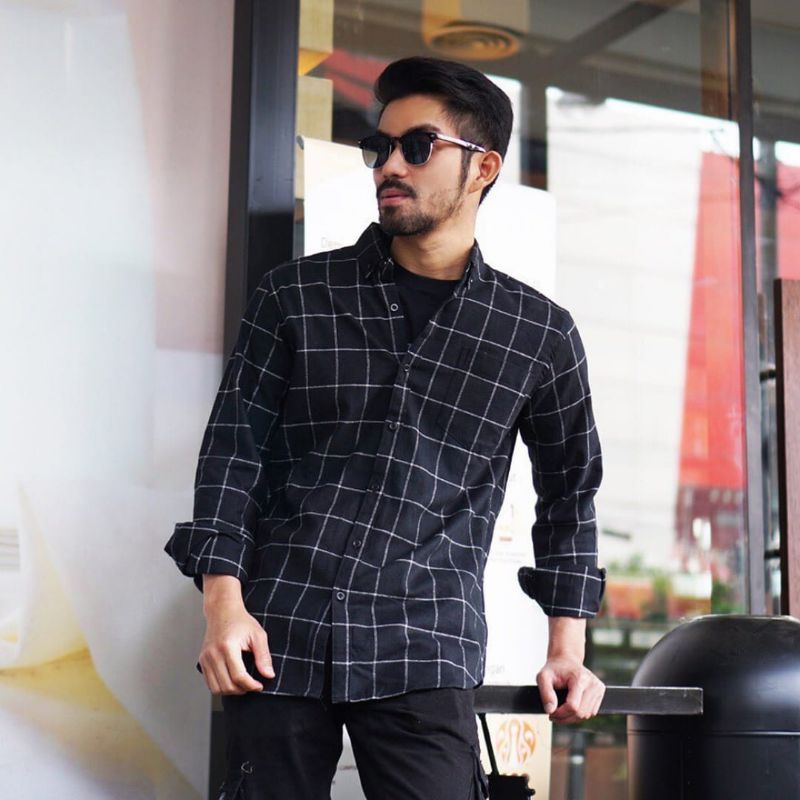 Kemeja Flanel Pria Wanita Lengan Panjang Oversize Motif Kotak Kotak Unisex-4