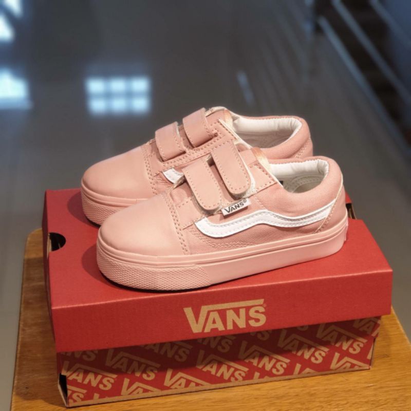 sepatu vans anak anak perekat dan tali putih / peach murah