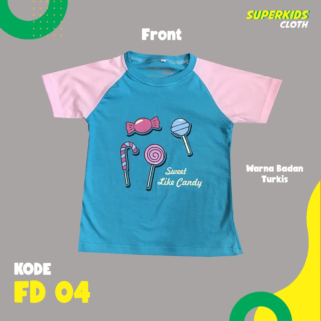 BAJU ANAK PEREMPUAN / KAOS ANAK PEREMPUAN / PAKAIAN ANAK CEWEK KAOS ANAK PEREMPUAN LENGAN PENDEK CANDY ECER GROSIR SUPERKIDS CLOTH 1 - 11 TAHUN