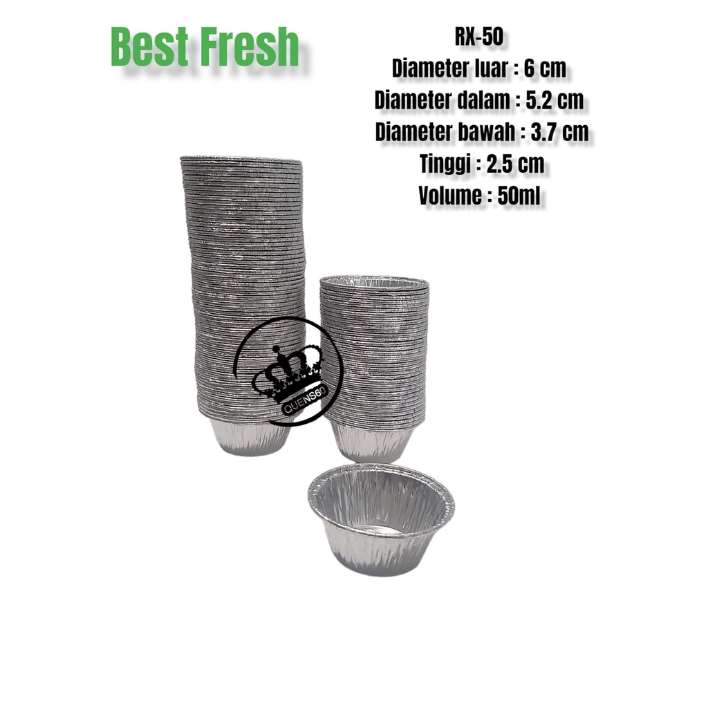 tyu 100 PCS Wadah Alumunium foil cup RX 50 / cup mini / cake muffin egg BEST FRESH 50 ML