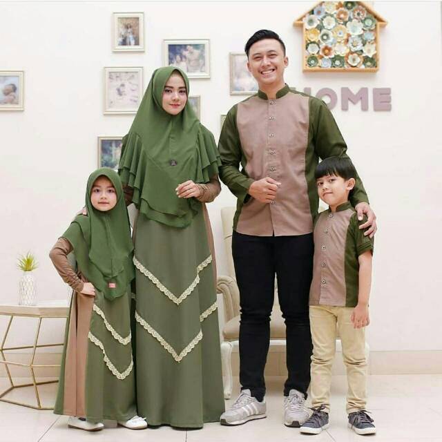 Baju Couple Keluarga Muslim Edisi Lebaran Gamis Ibu dan Anak Baju Koko Ayah dan Anak Set Couple Zaya