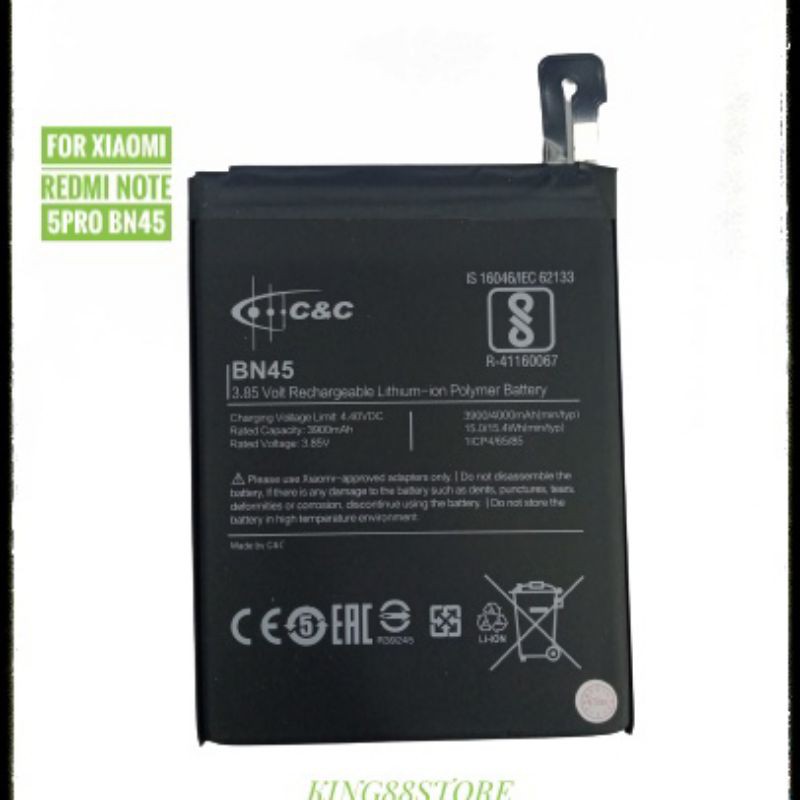 BATTERY BATTERAI BATRE ORIGINAL 100% MERK C&amp;C FOR XIAOMI REDMI NOTE 5 PRO BN45