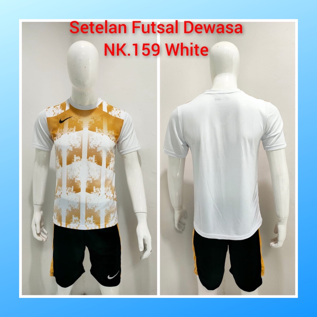 jersey futsal pria kaos sepak bola baju dan celana setelan wanita dewasa t-shirt outfit seragam jarsey kostum olahraga pakaian apparel print sport jersy soccer casual jersi suit NK159 putih