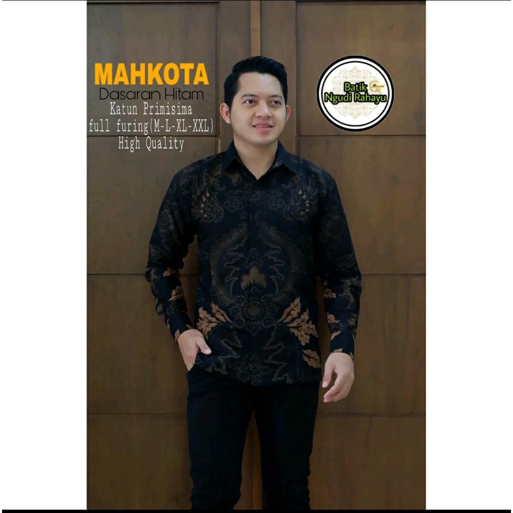 MAHKOTA MAKUTO hitam atasan kemeja baju batik pria sukses lengan panjang premium kekinian reguler fi